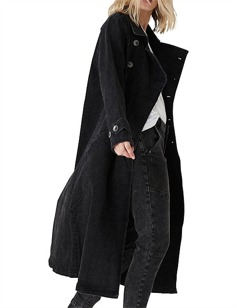 Elysian Collective Jac + Mooki Denim Trench Coat in Vintage Black