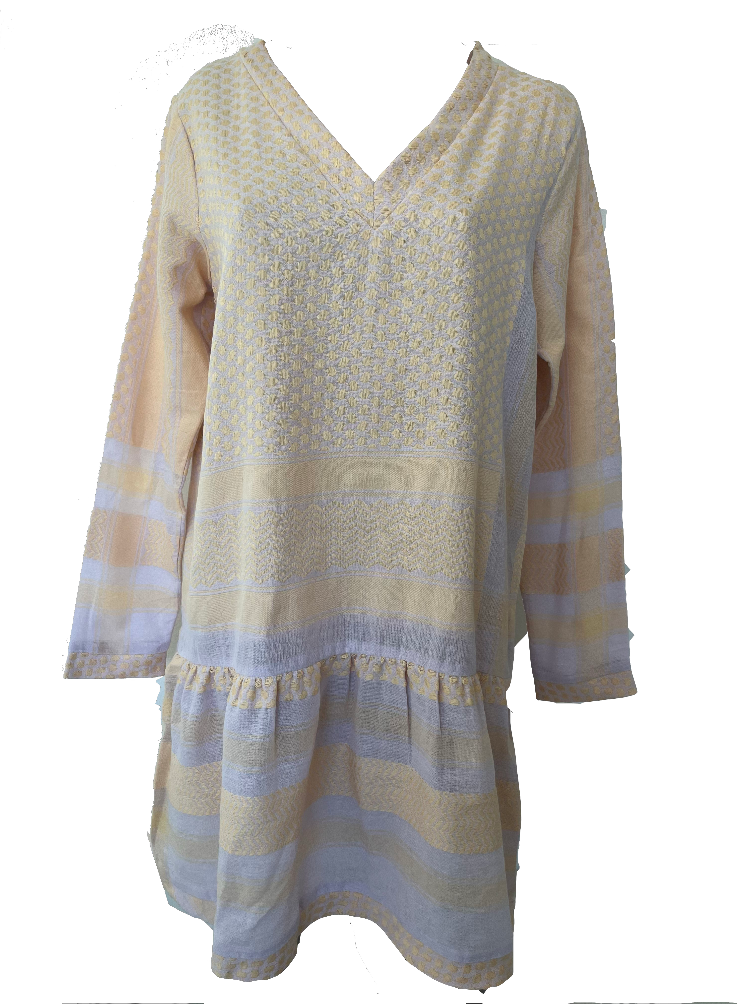 CECILIE COPENHAGEN Dress 2 V Neck Long Sleeves Apricot Sherbet / Lavender Fog