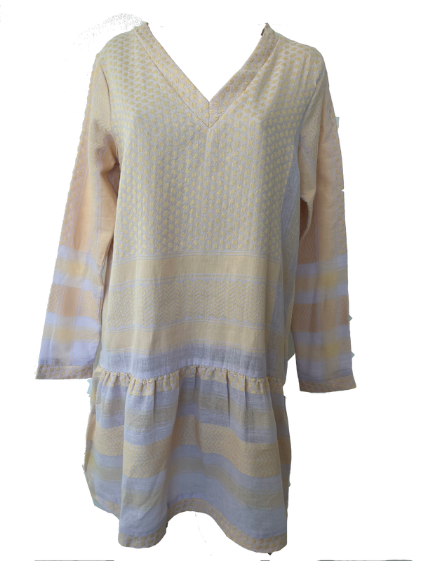 CECILIE COPENHAGEN Dress 2 V Neck Long Sleeves Apricot Sherbet / Lavender Fog
