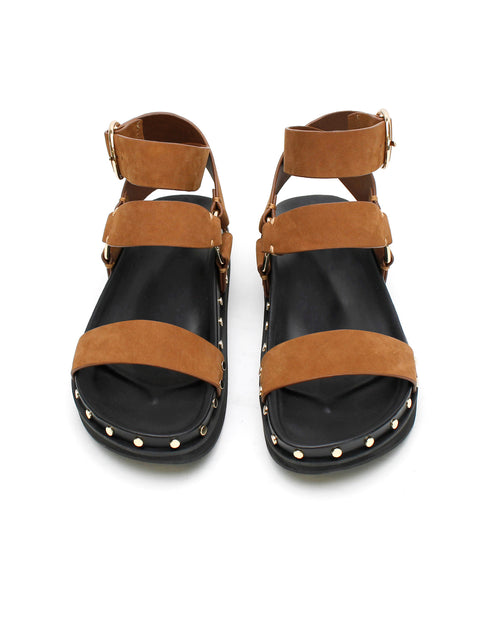 Elysian Collective La Tribe Studded Sandal Tobacco Nubuck Gold