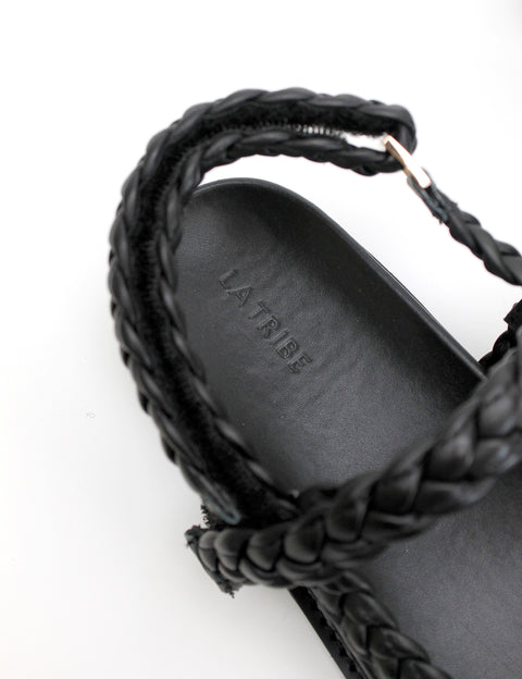 Elysian Collective La Tribe Thin Elke Braided Sandal Black