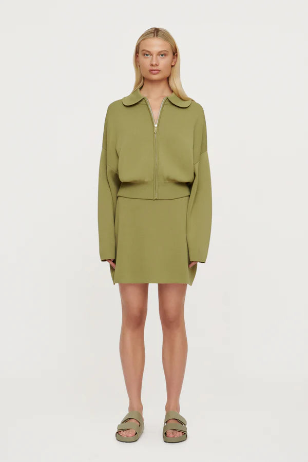 Elysian Collective Clea Carlos Crepe Knit Bomber Apple