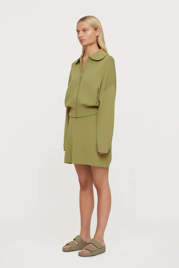 Elysian Collective Clea Carlos Crepe Knit Bomber Apple