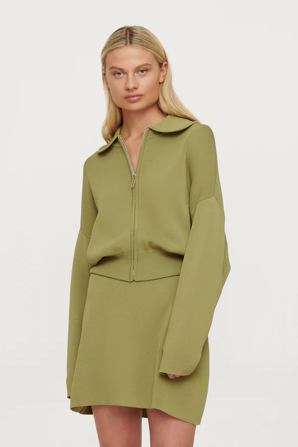 Elysian Collective Clea Carlos Crepe Knit Bomber Apple