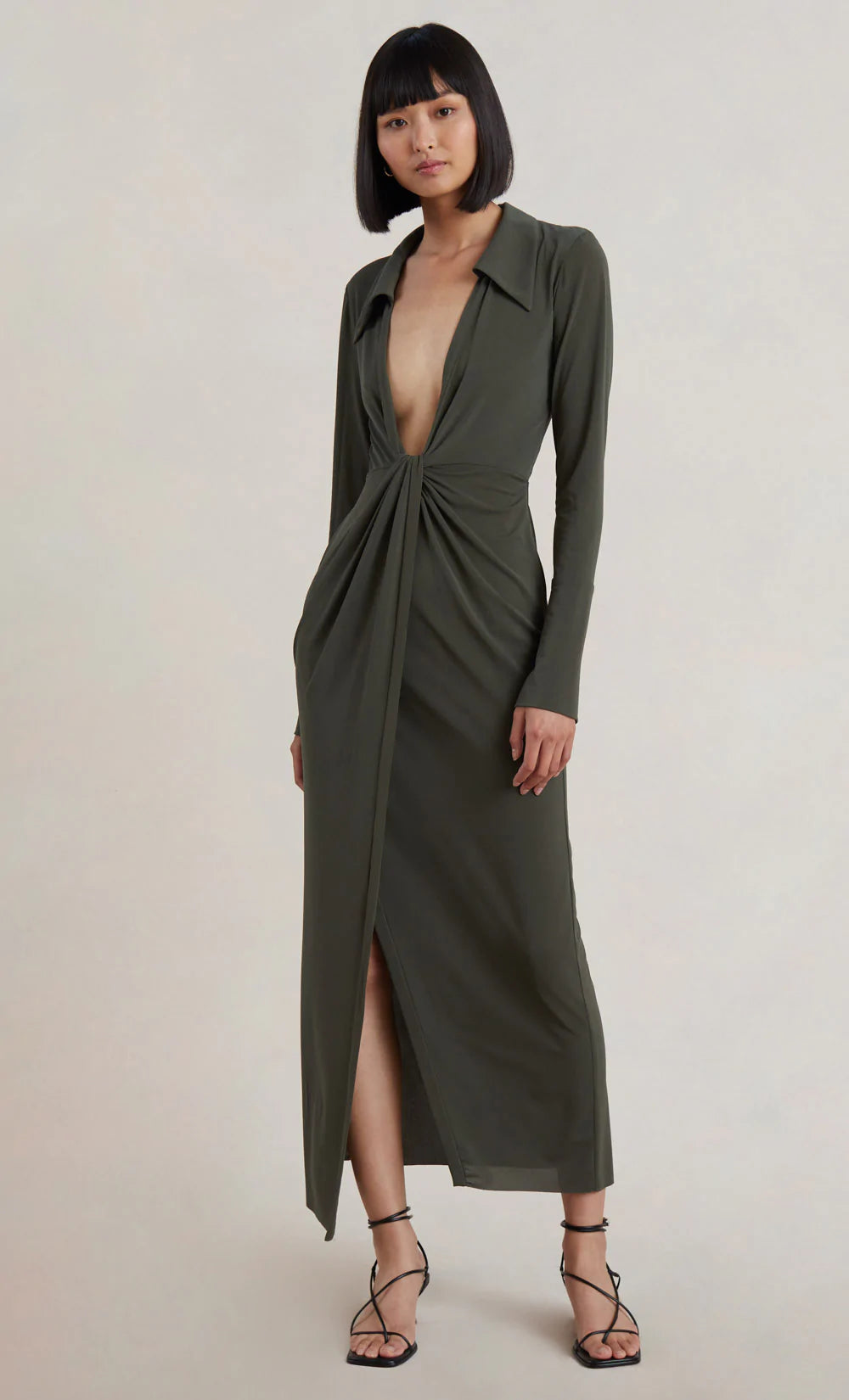 Elysian Collective Bec and Bridge Evoke Long Sleeve Maxi Dress Khaki