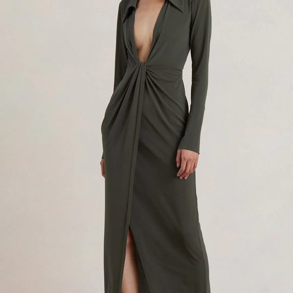 Gray long sleeve maxi 2025 dress