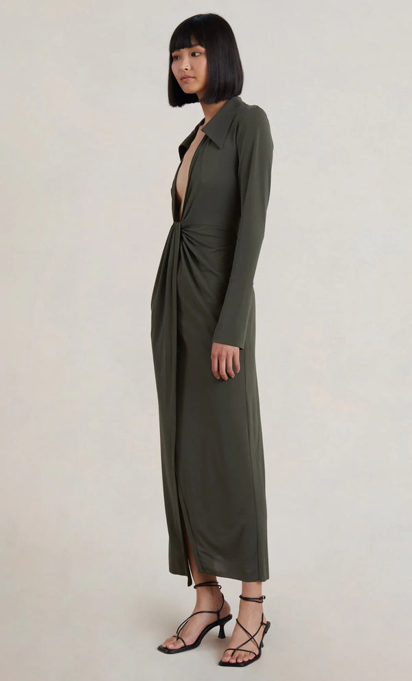 Elysian Collective Bec and Bridge Evoke Long Sleeve Maxi Dress Khaki
