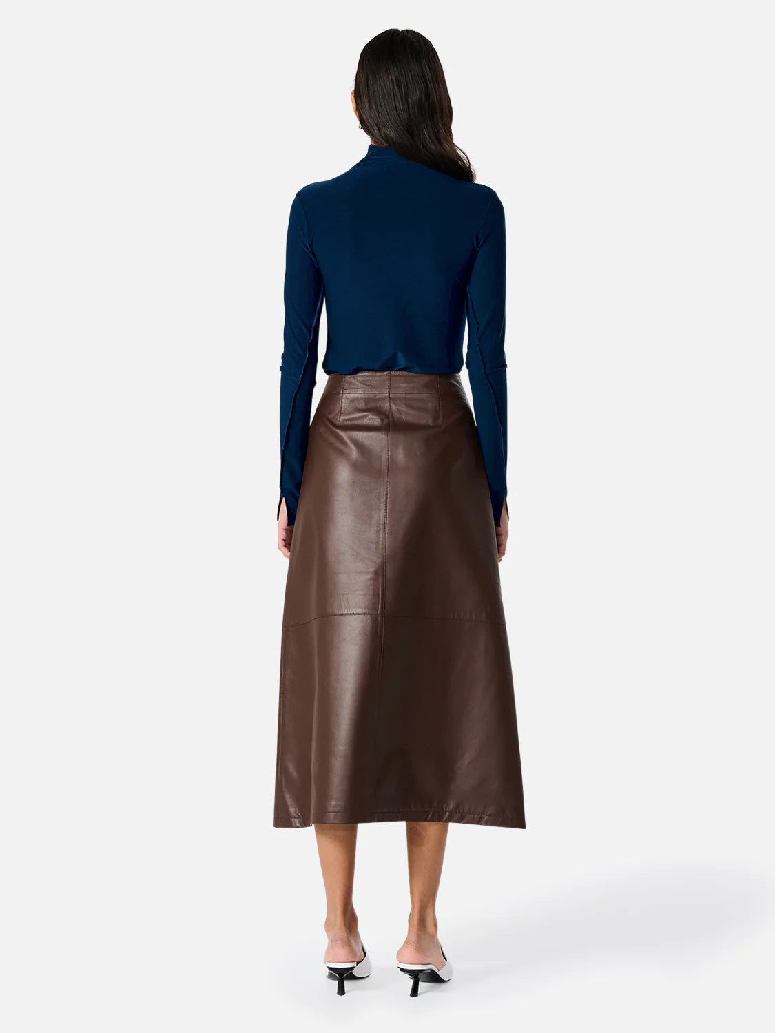 Elysian Collective Ena Pelly Aria Leather Midi Skirt Seal Brown