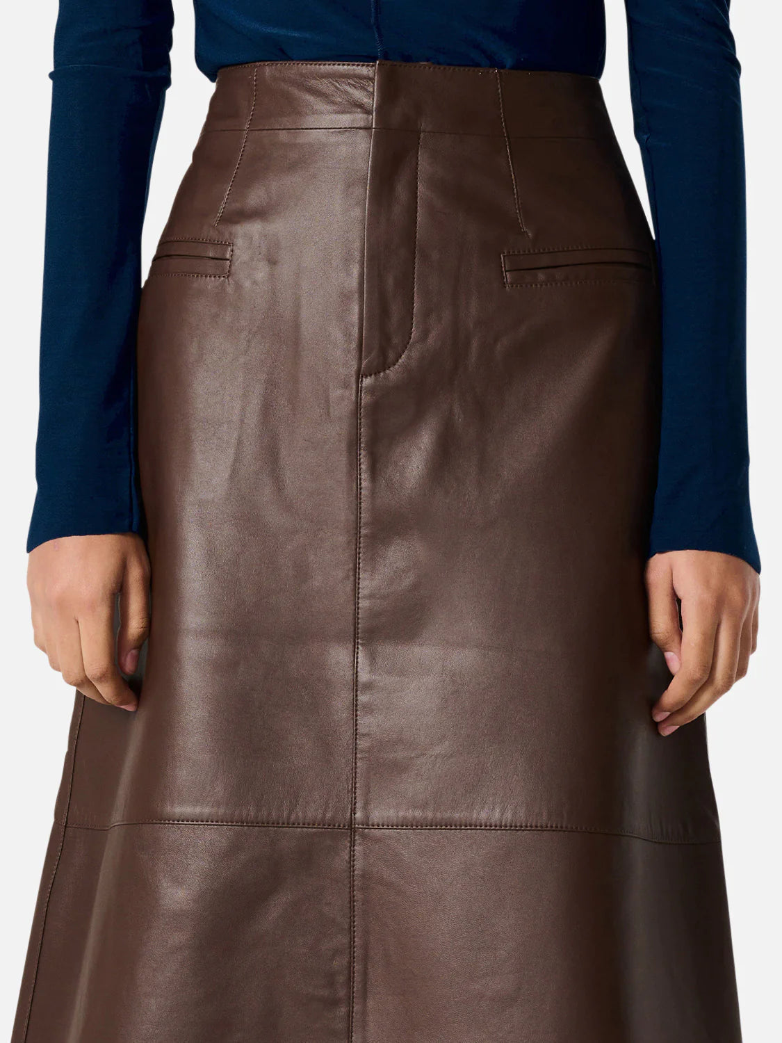 Elysian Collective Ena Pelly Aria Leather Midi Skirt Seal Brown