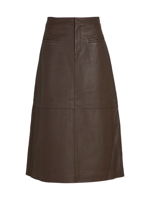 Elysian Collective Ena Pelly Aria Leather Midi Skirt Seal Brown