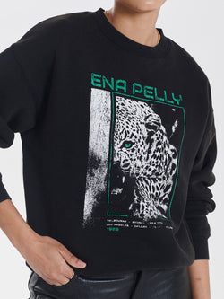 Elysian Collective Ena Pelly Cheetah Sweater Washed Black