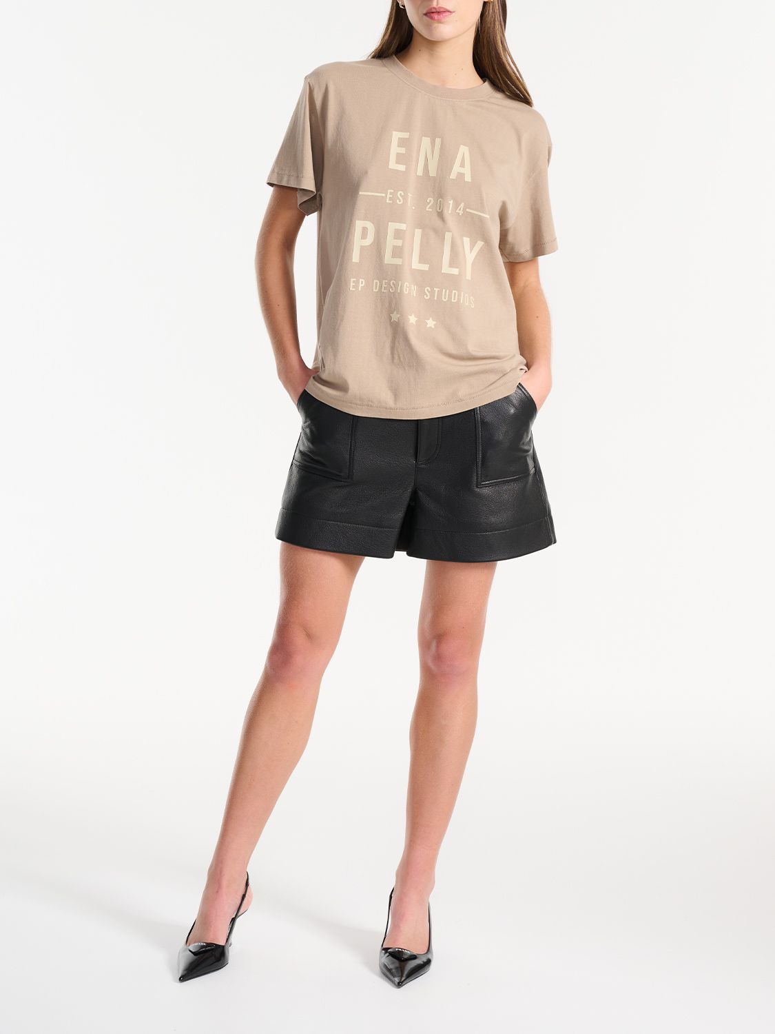 Elysian Collective Ena Pelly Stacked Text Tee Taupe