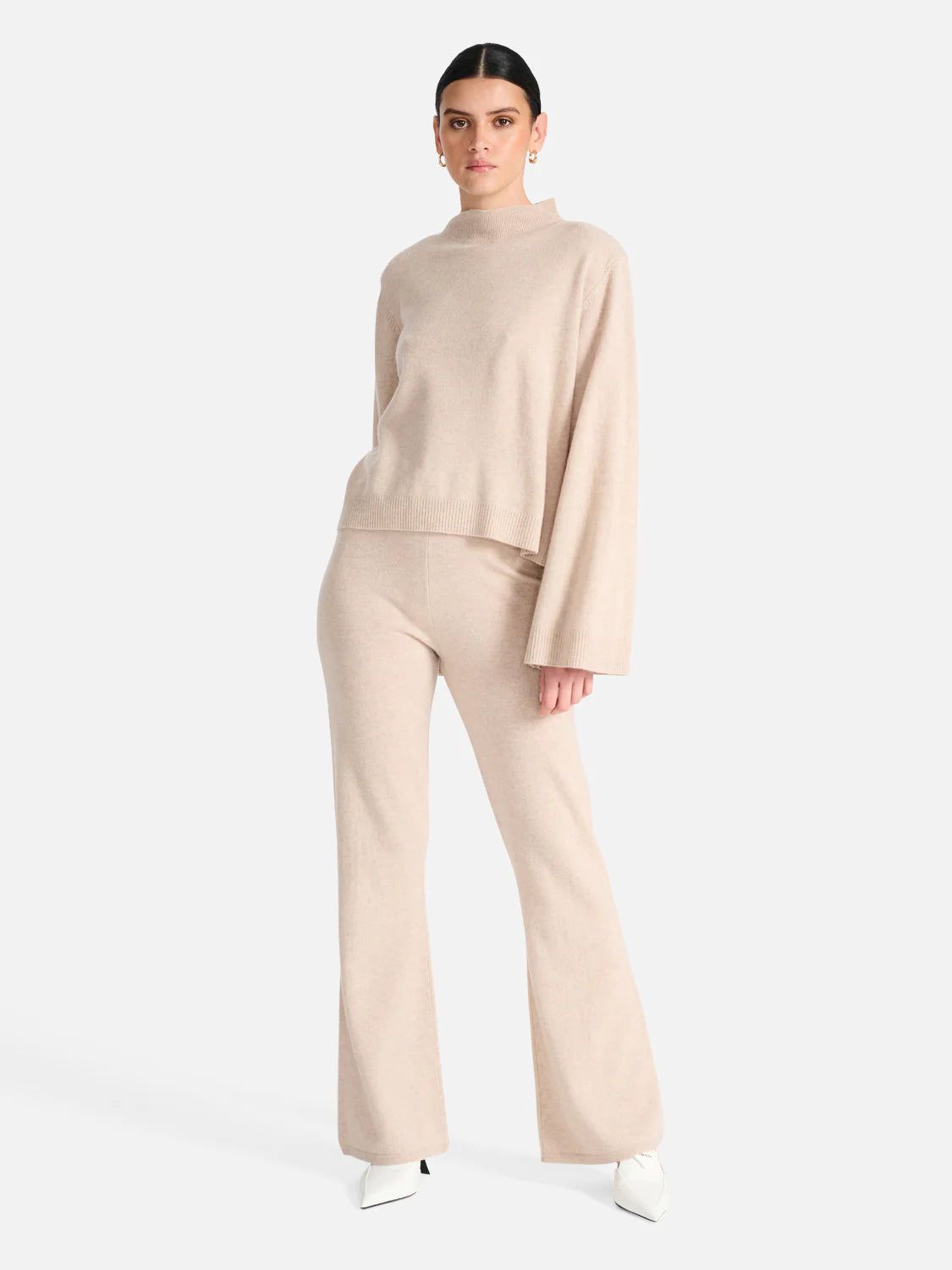 Elysian Collective Ena Pelly Turtle Neck Knit Sweater Almond Buff