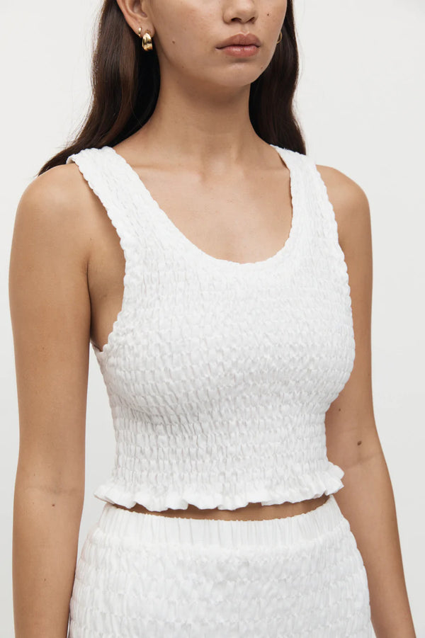 Elysian Collective Friend of Audrey Eze Shirred Linen Crop Top White