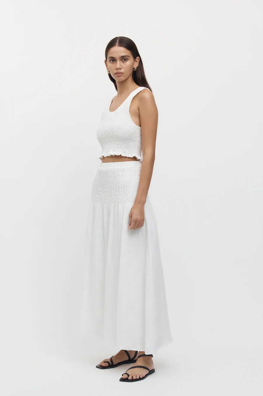 Elysian Collective Friend of Audrey Eze Shirred Linen Crop Top White