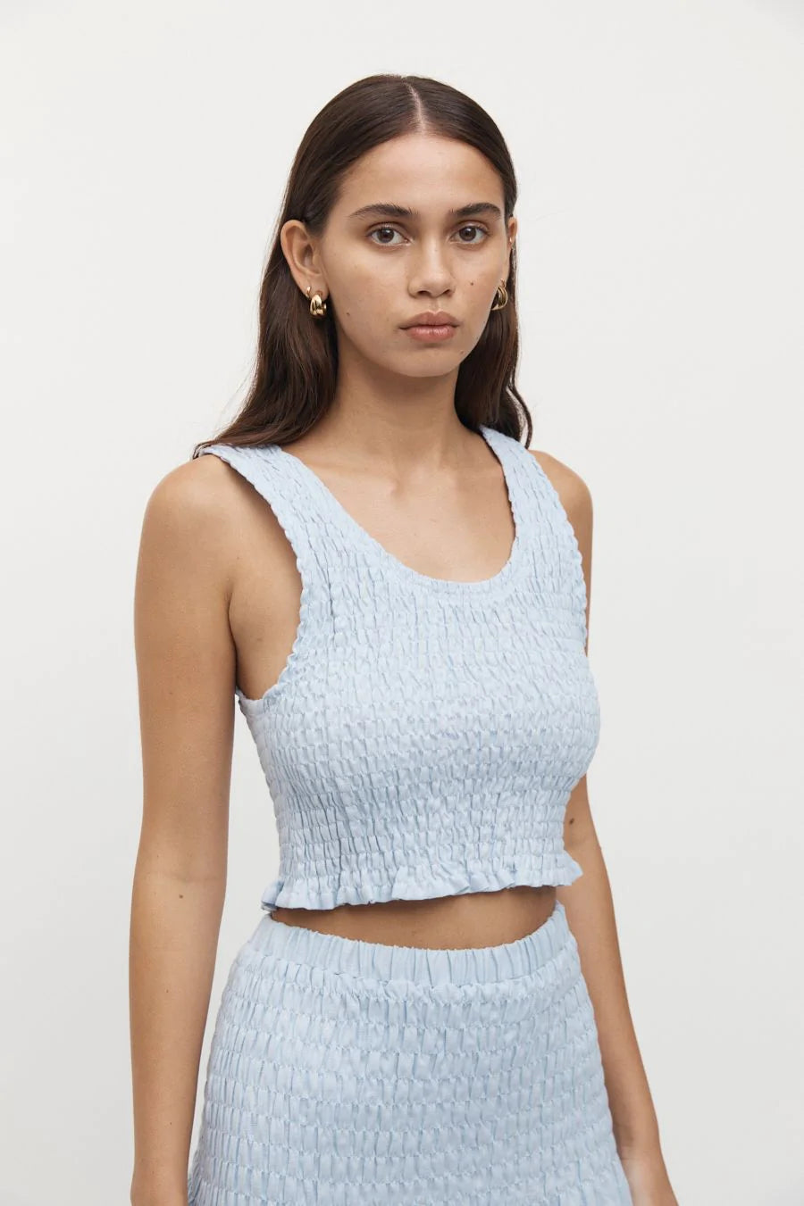 Elysian Collective Friend of Audrey Eze Shirred Linen Crop Top Sky