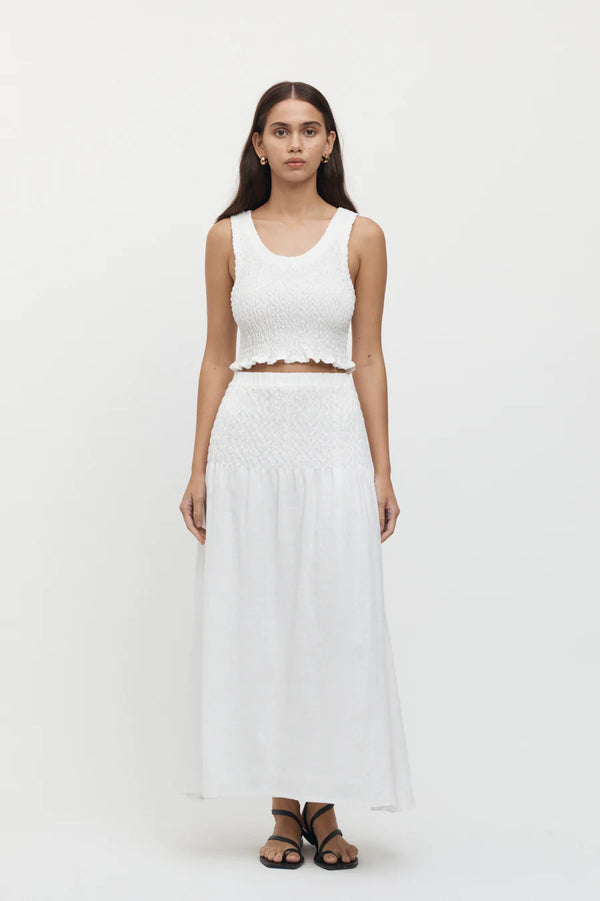 Elysian Collective Friend of Audrey Eze Shirred Linen Crop Top White