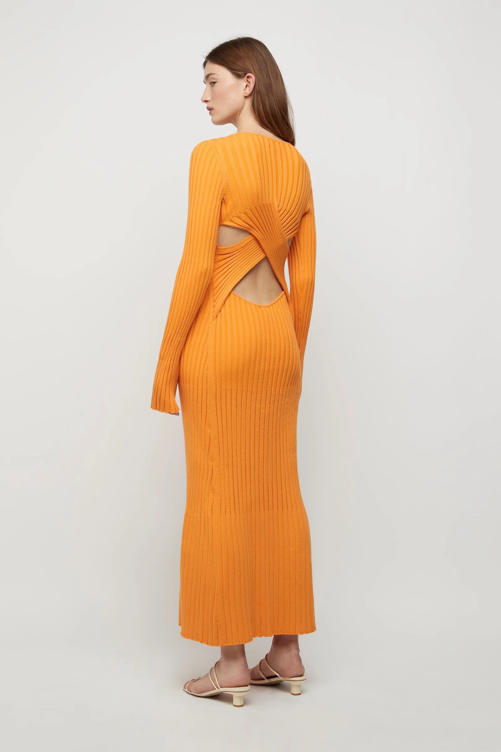 Elysian Collective Friend of Audrey Lowry Cross Back Knit Dress Tangerine