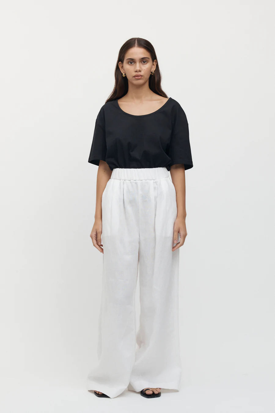 Elysian Collective Friend of Audrey Sete Linen Elastic Waist Pant White