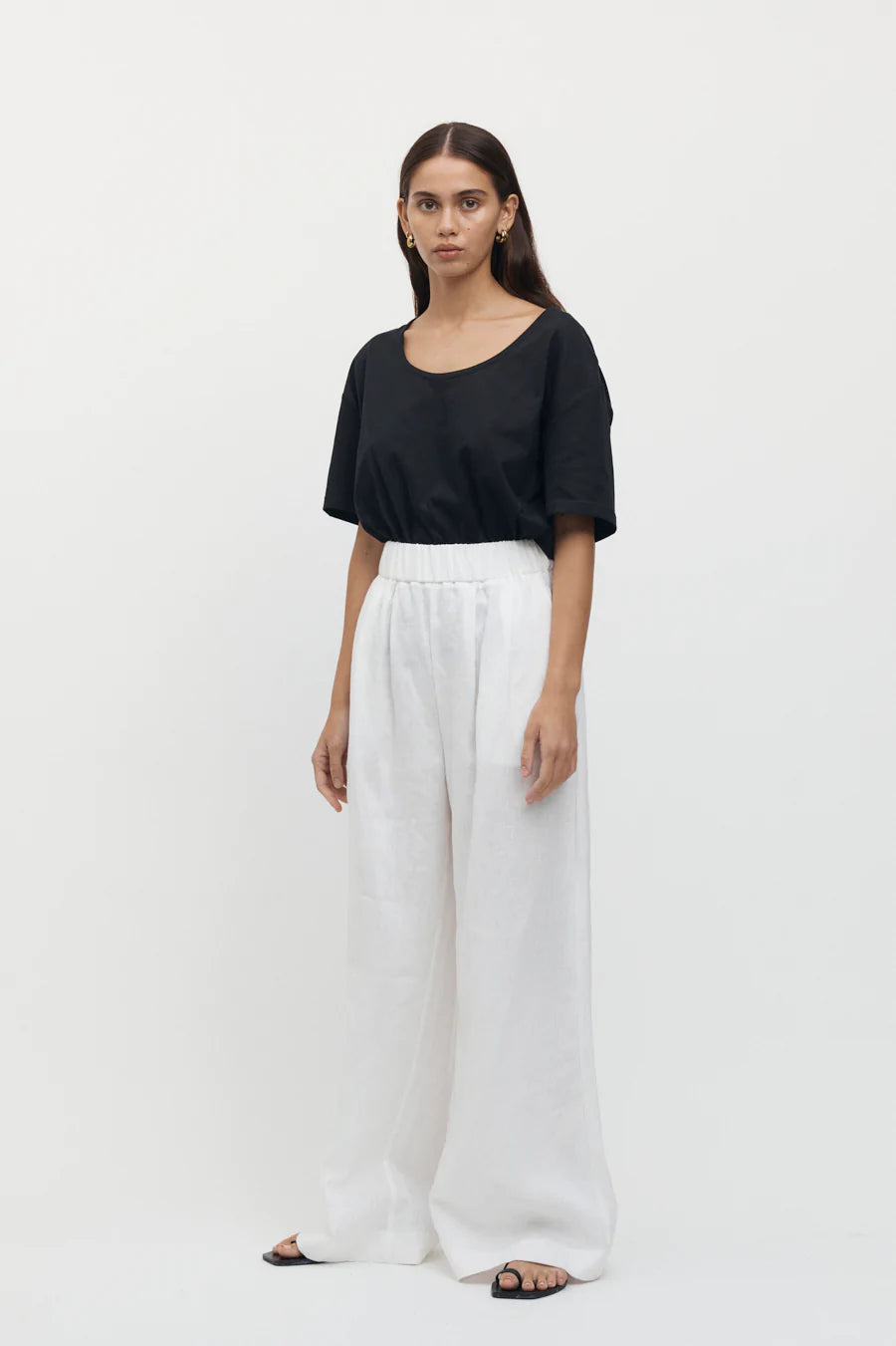 Elysian Collective Friend of Audrey Sete Linen Elastic Waist Pant White