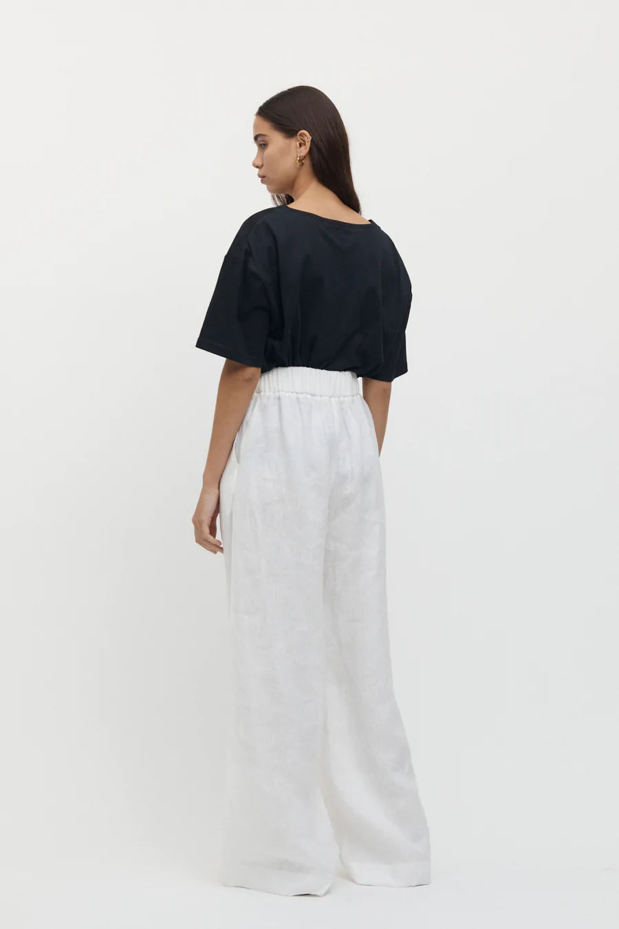 Elysian Collective Friend of Audrey Sete Linen Elastic Waist Pant White