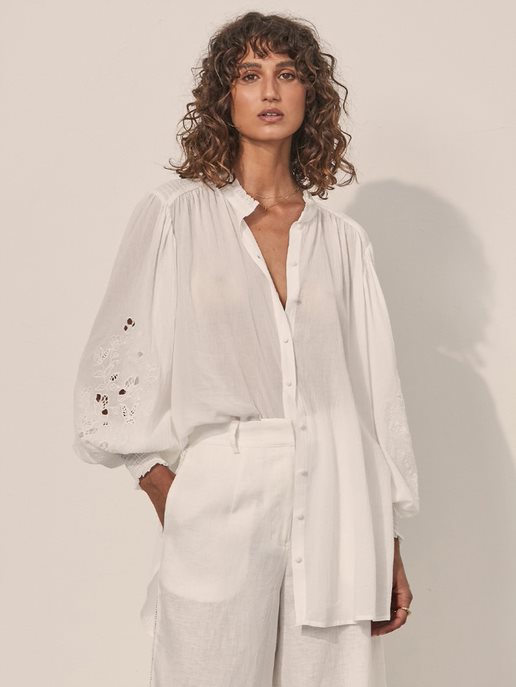 Elysian Collective Kivari Amber Embroidered Tunic White