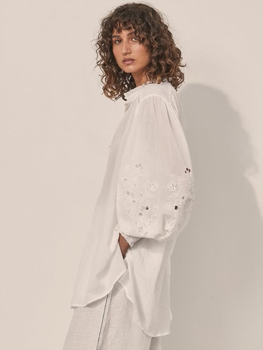 Elysian Collective Kivari Amber Embroidered Tunic White