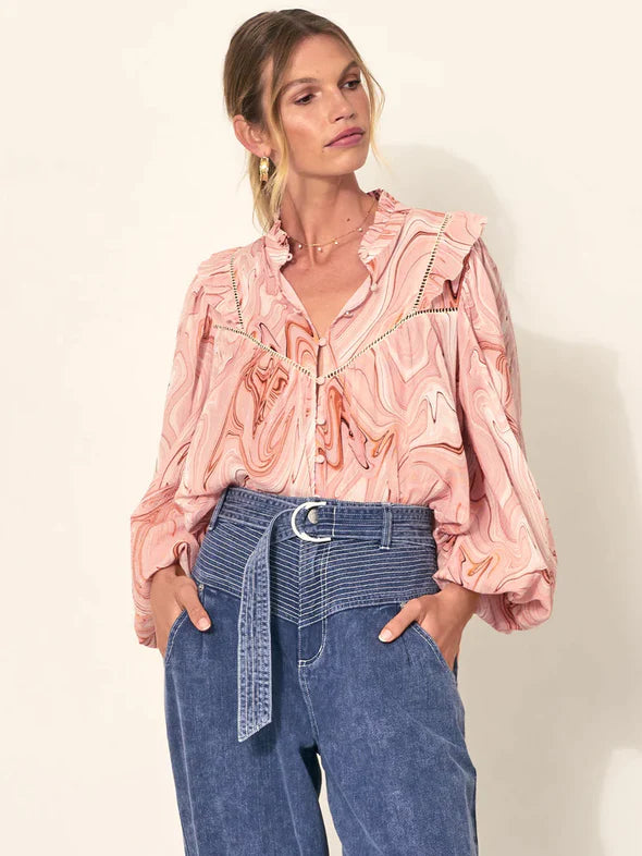 Elysian Collective Kivari Ruby Blouse Pink Marble