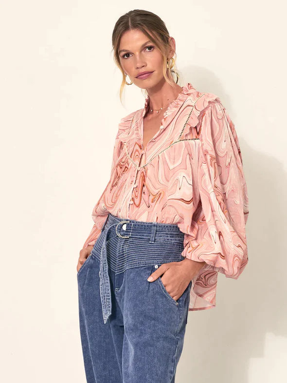 Elysian Collective Kivari Ruby Blouse Pink Marble