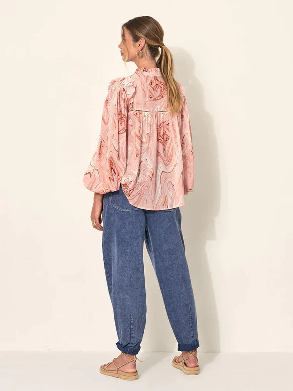 Elysian Collective Kivari Ruby Blouse Pink Marble