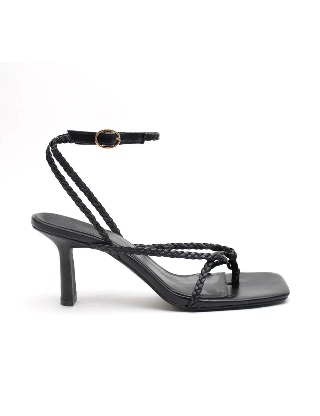 Elysian Collective La Tribe Braided Strap Heel Black