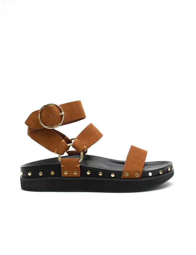 Elysian Collective La Tribe Studded Sandal Tobacco Nubuck Gold