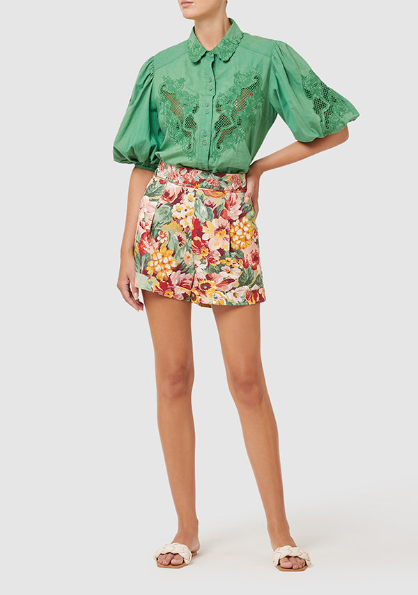 Elysian Collective Ministry of Style Flora Embroidery Blouse Jade