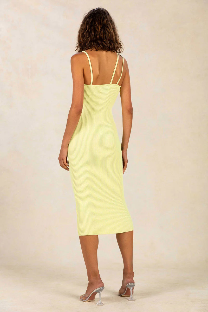 Elysian Collective Misha Doris Rib Midi Dress Lime Punch