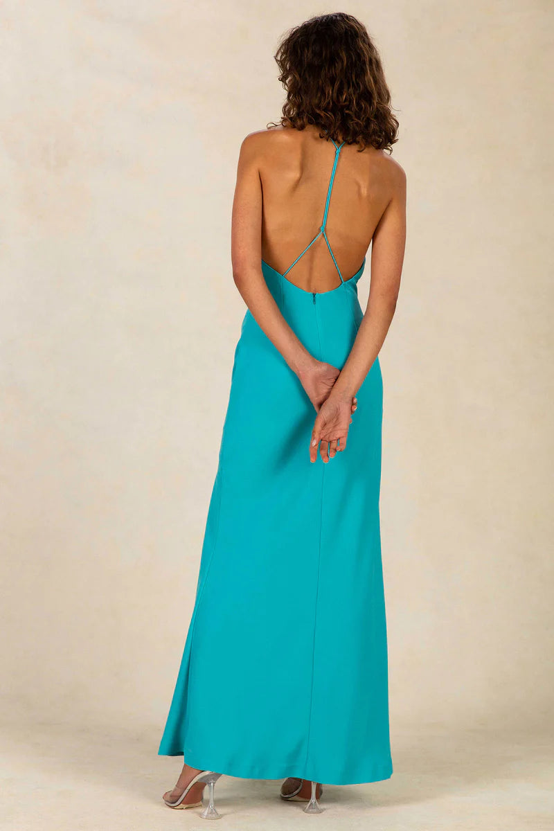 Elysian Collective Misha Posey Satin Maxi Dress Capri Blue