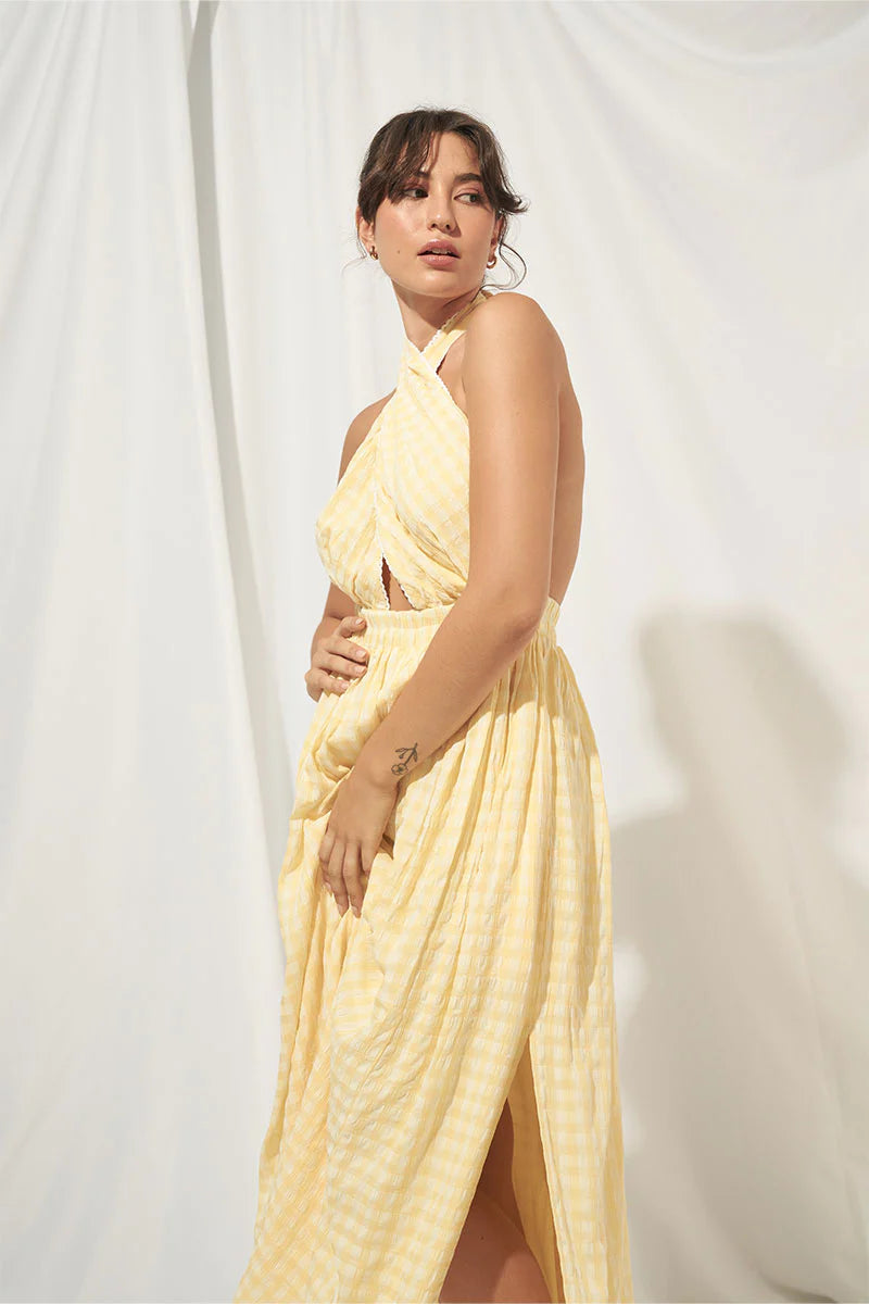 Elysian Collective Mon Renn Lucid Midi Dress Lemoncello