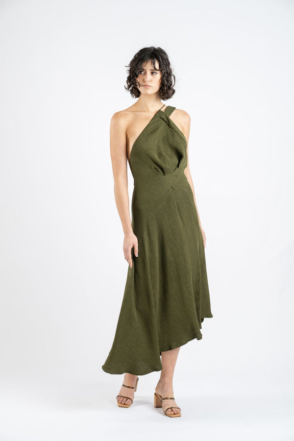 Elysian Collective One Fell Swoop Yvie Midi Dress Olive Line