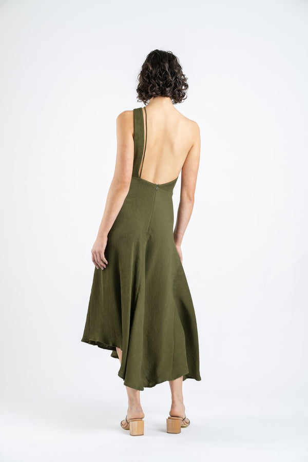 Elysian Collective One Fell Swoop Yvie Midi Dress Olive Line