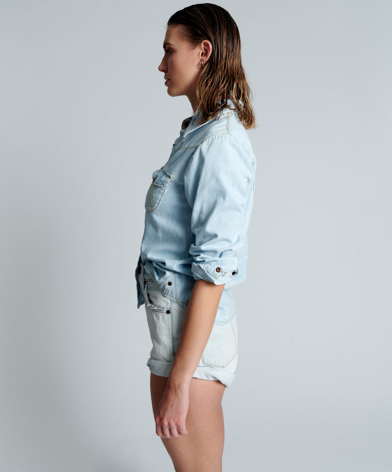 Elysian Collective One Teaspoon Bel Air Blue Fitted Denim Shirt