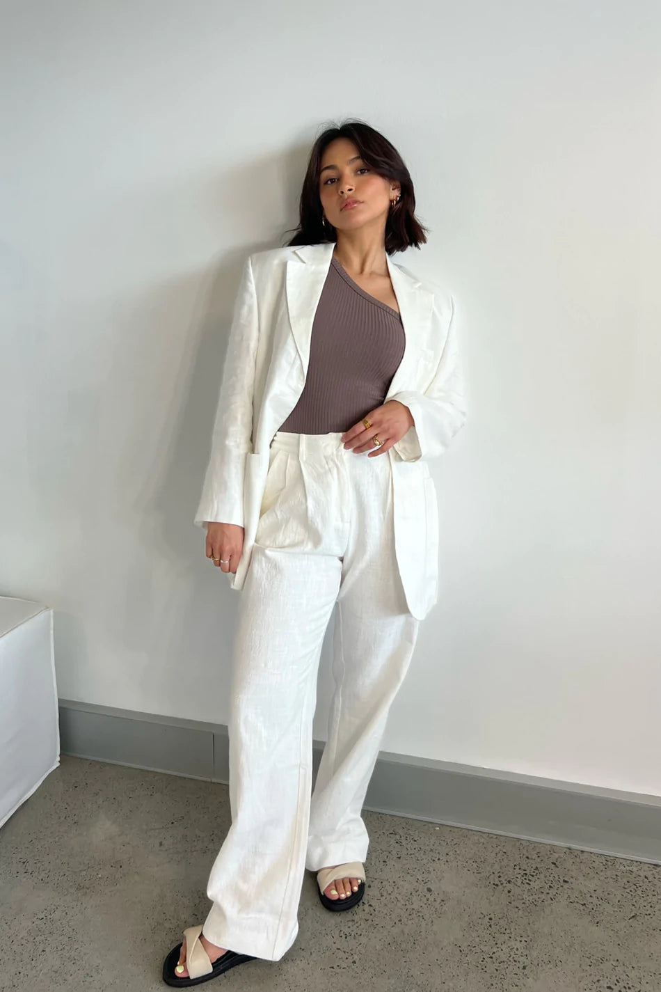 Elysian Collective Raef The Label Eliana Linen Blazer Ivory