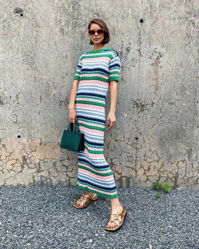 RUE STIIC - Wren Maxi Knit Dress (Retro Stripe Orchid Pink)