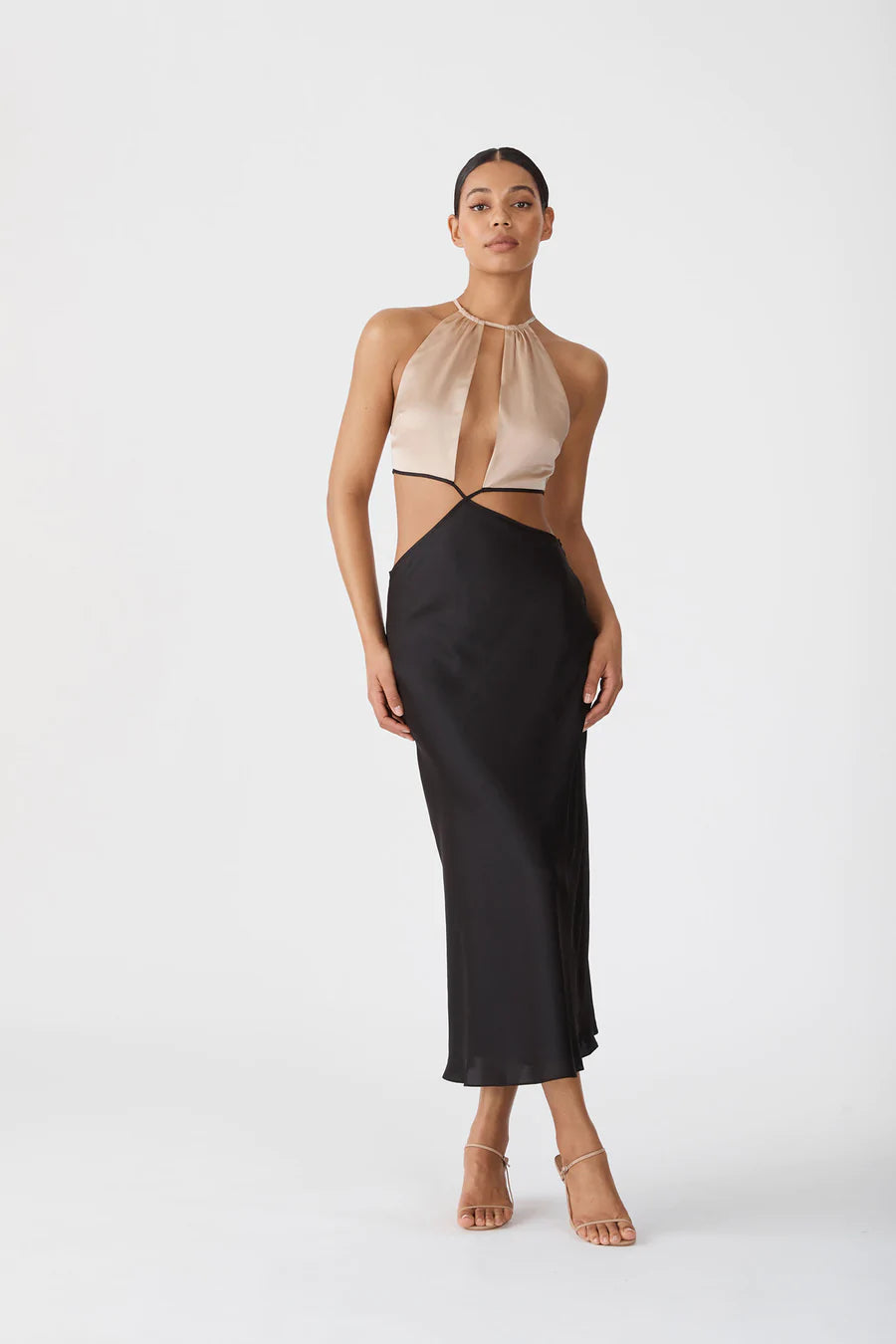 Elysian Collective San Sloane Selene Midi Dress Black Tan