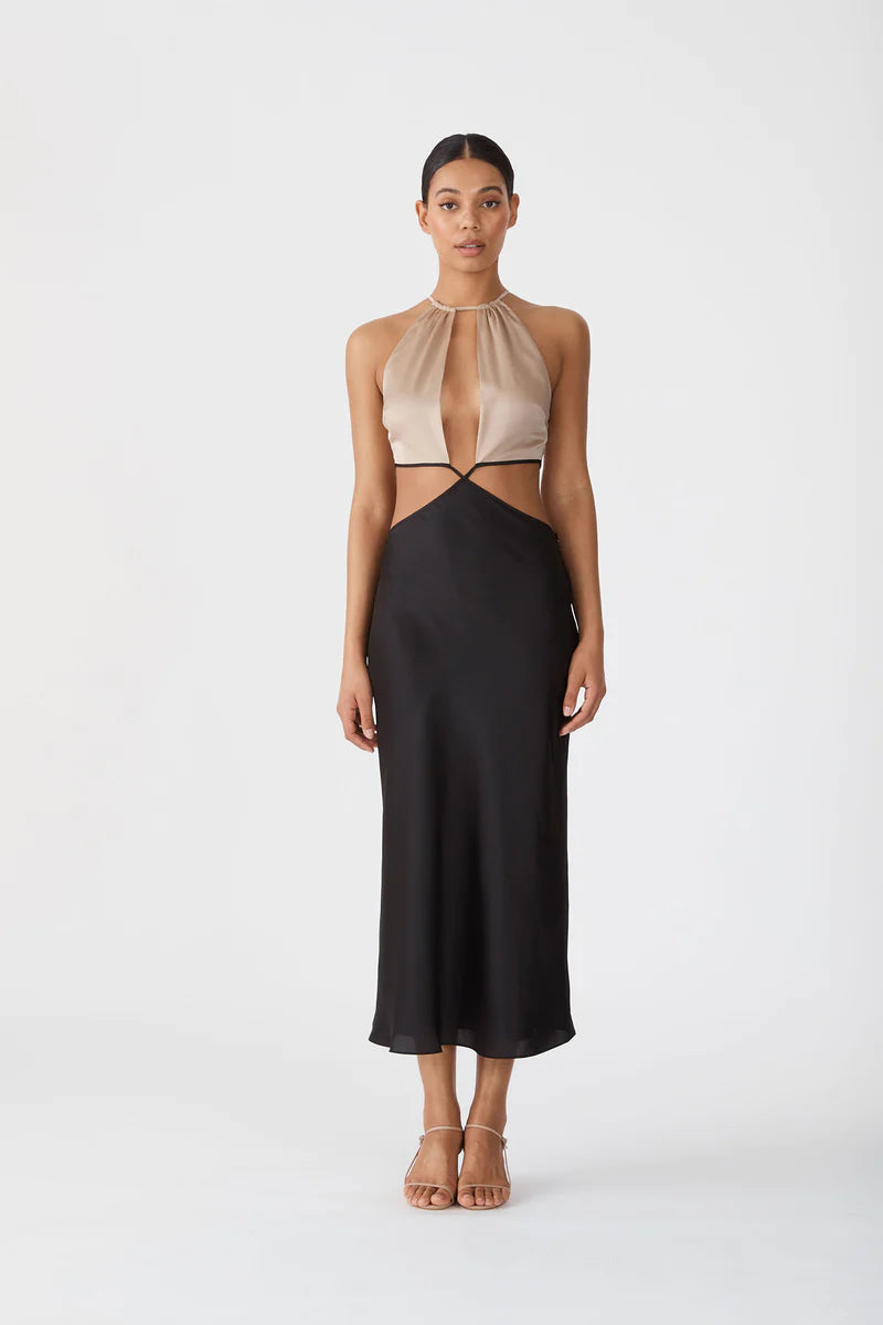 Elysian Collective San Sloane Selene Midi Dress Black Tan