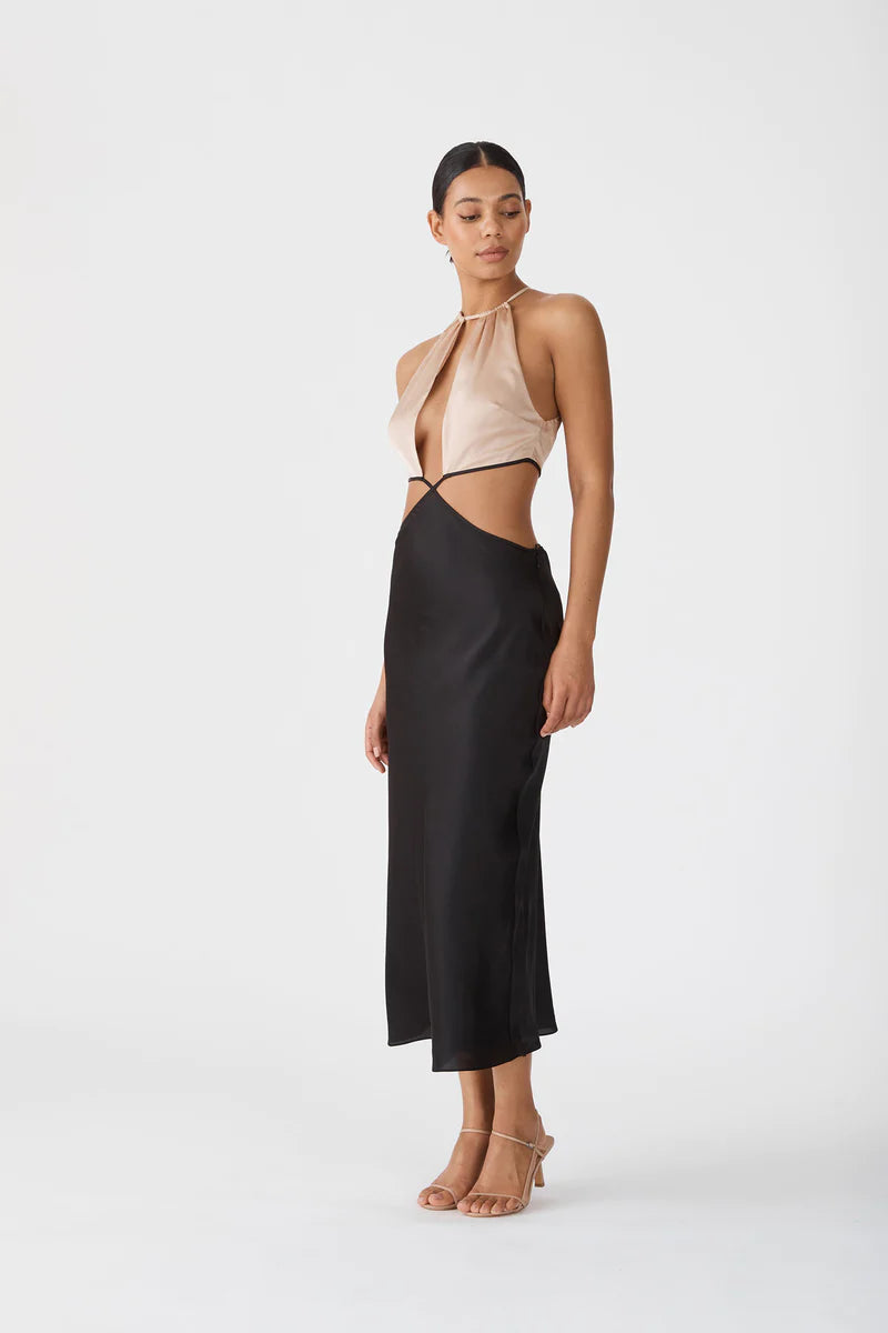 Elysian Collective San Sloane Selene Midi Dress Black Tan