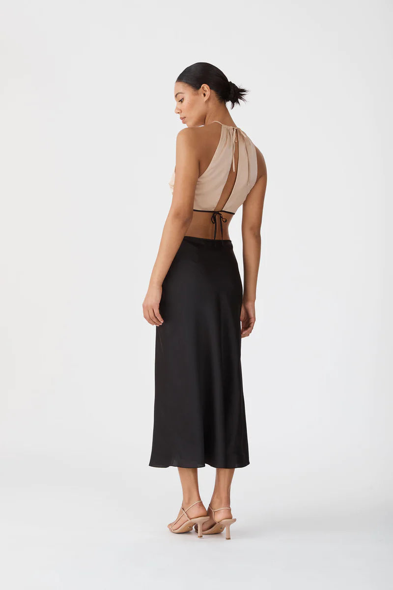 Elysian Collective San Sloane Selene Midi Dress Black Tan