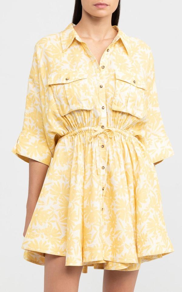 Elysian Collective Significant Other Dallas Dress Yellow and Apricot Daisy