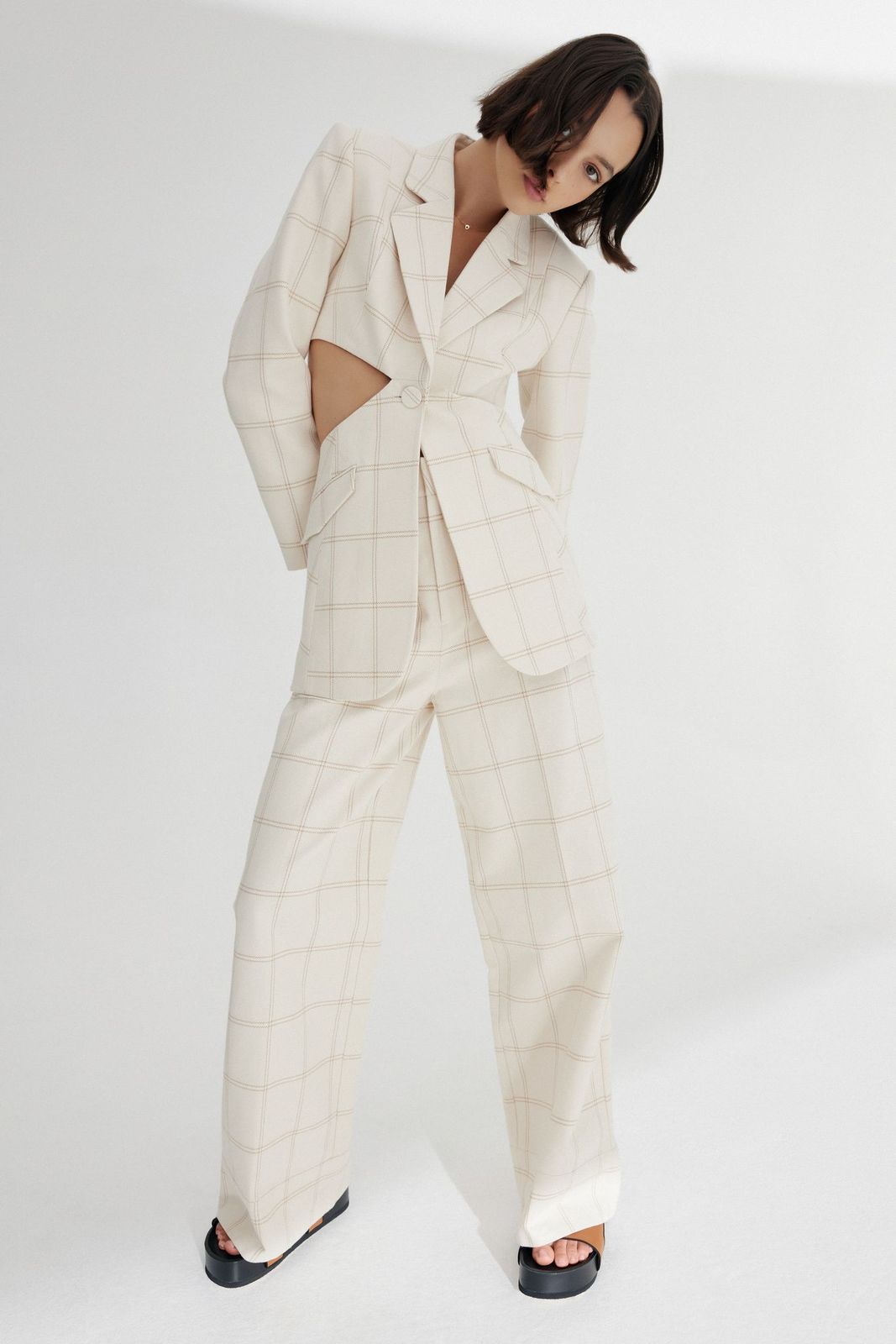 Elysian Collective Significant Other Georgia Check Blazer Almond Check