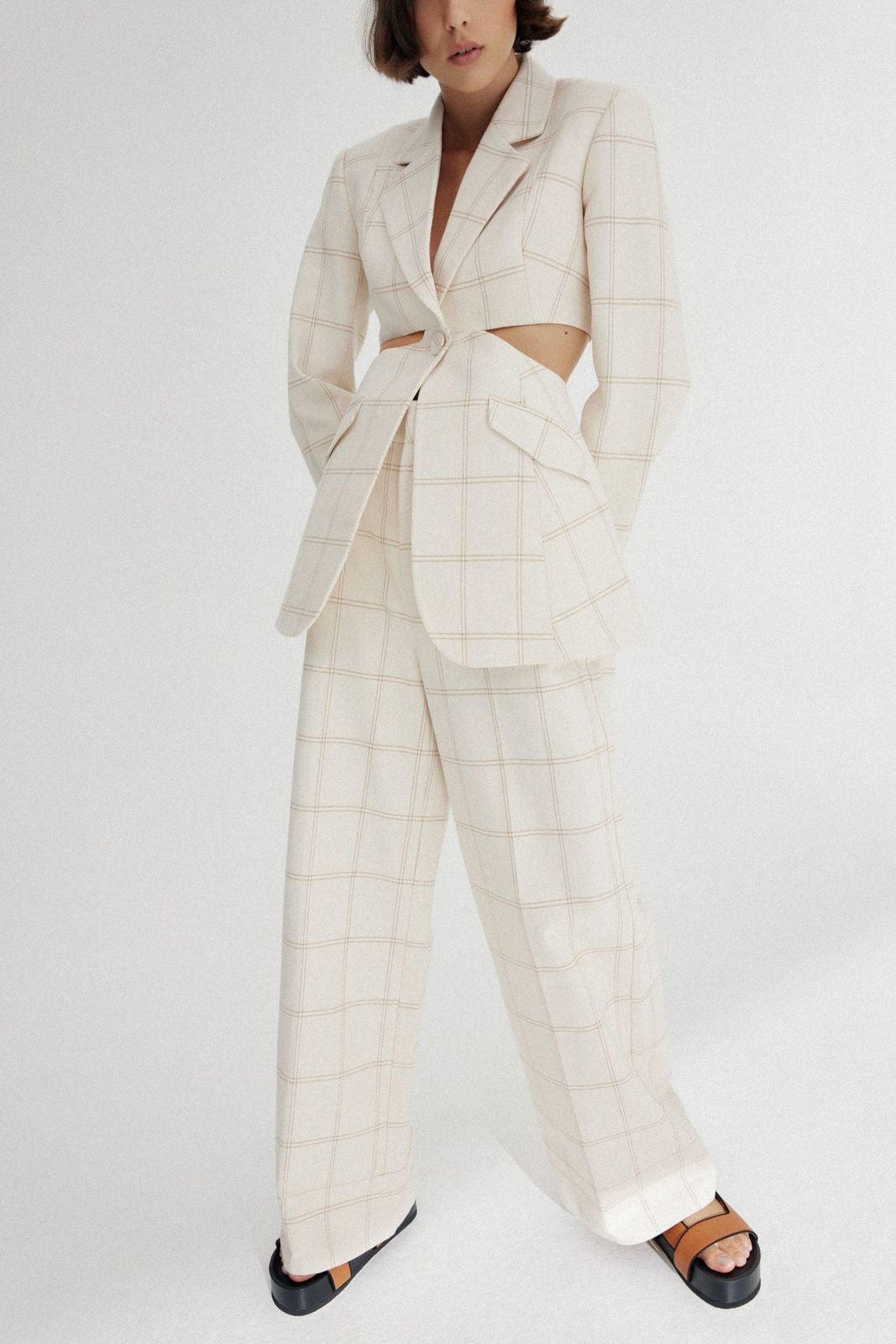 Elysian Collective Significant Other Georgia Check Blazer Almond Check