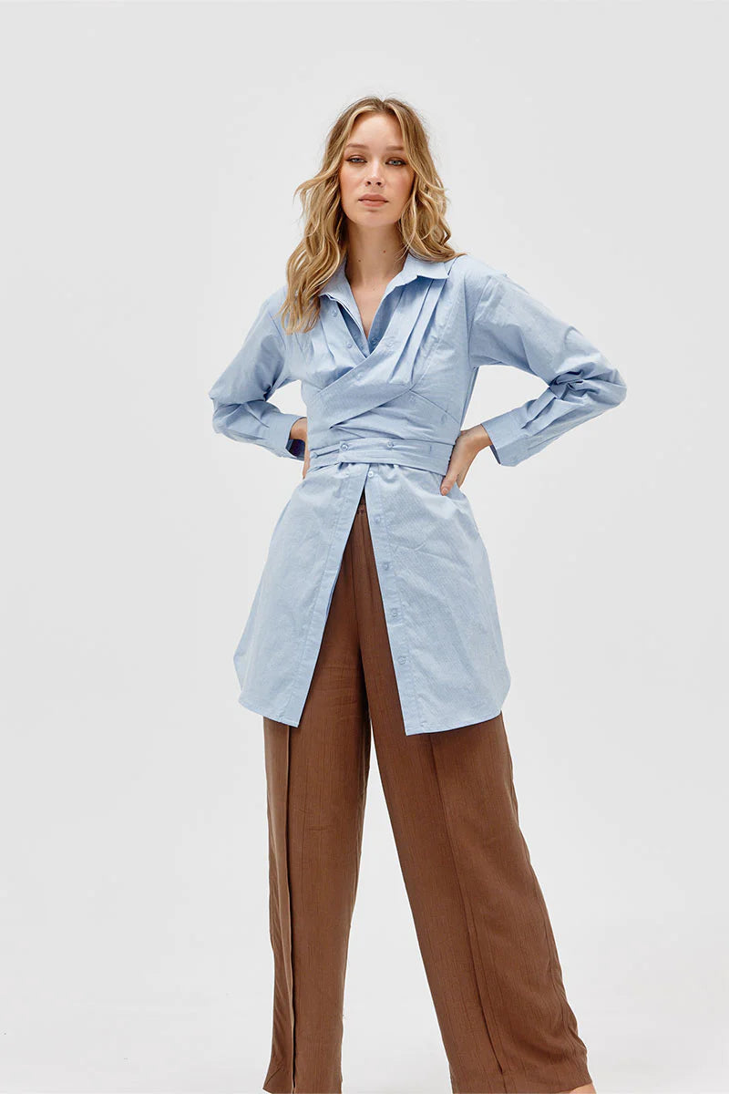 Elysian Collective Sovere Studio Dixie Wrap Shirt Dress Blue