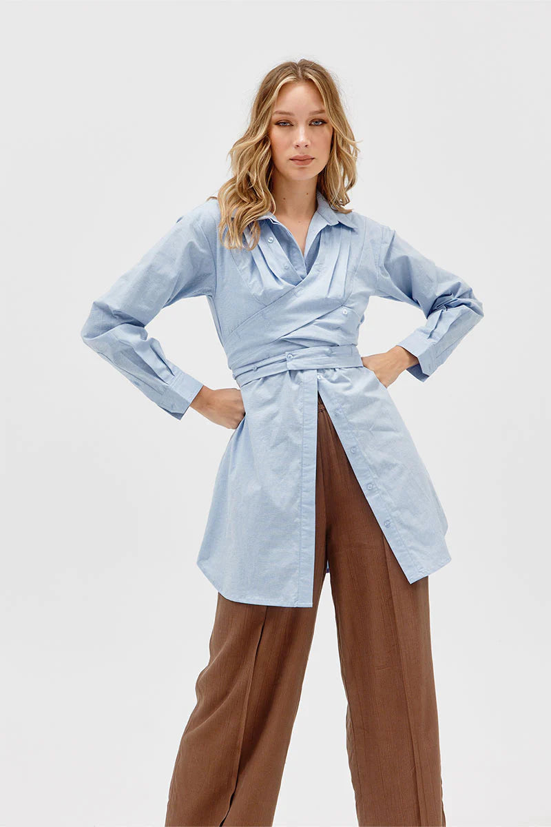 Elysian Collective Sovere Studio Dixie Wrap Shirt Dress Blue